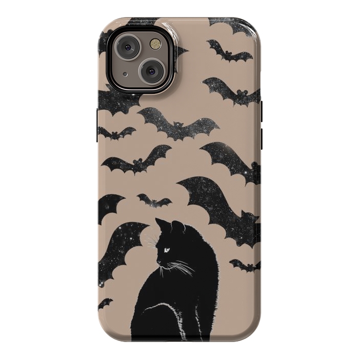 iPhone 14 Plus StrongFit Black cats and night sky bats - Halloween witchy illustration by Oana 
