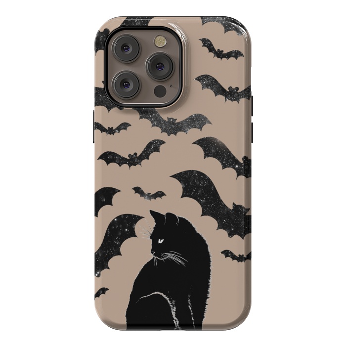 iPhone 14 Pro max StrongFit Black cats and night sky bats - Halloween witchy illustration by Oana 
