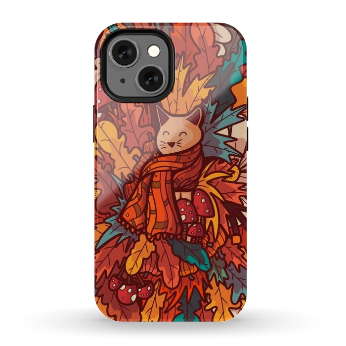 iPhone 12 mini StrongFit Cosy autumn cat by Steve Wade (Swade)