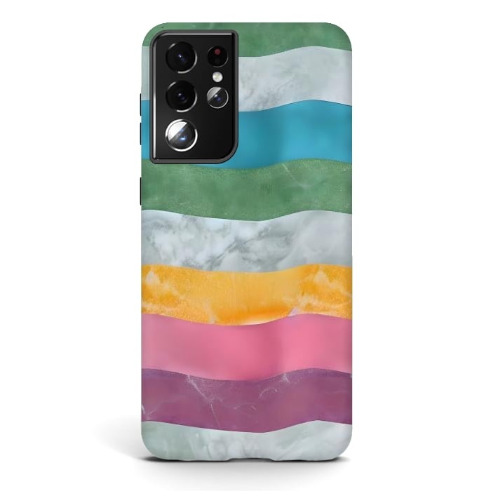 Galaxy S21 ultra StrongFit Colorful marble Waves  by Winston