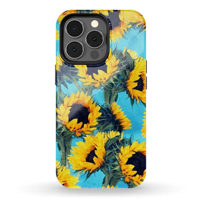 iPhone 13 pro StrongFit Sunflowers & Sky by Uma Prabhakar Gokhale