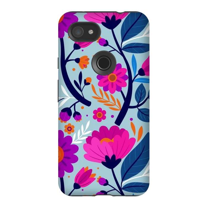 Pixel 3AXL StrongFit Colorful Exotic Floral Pattern by ArtsCase