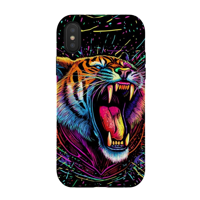 iPhone Xs / X StrongFit Bored Screaming Psychedelic Tiger by Alberto