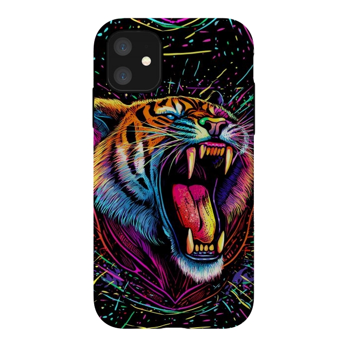 iPhone 11 StrongFit Bored Screaming Psychedelic Tiger by Alberto