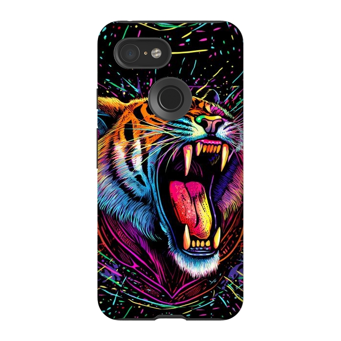 Pixel 3 StrongFit Bored Screaming Psychedelic Tiger by Alberto