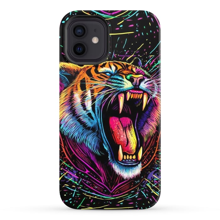 iPhone 12 StrongFit Bored Screaming Psychedelic Tiger by Alberto