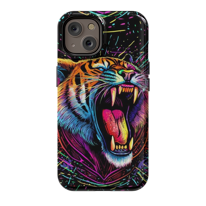 iPhone 14 StrongFit Bored Screaming Psychedelic Tiger by Alberto