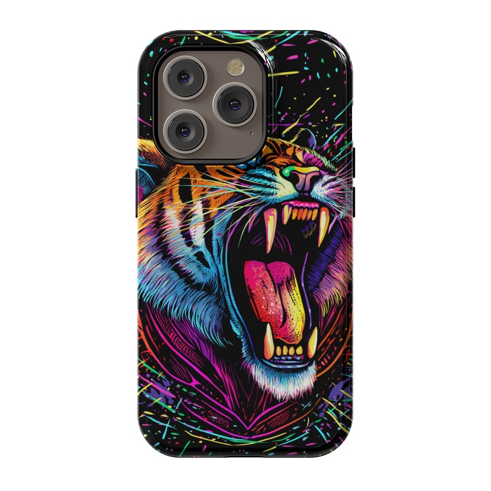 iPhone 14 Pro StrongFit Bored Screaming Psychedelic Tiger by Alberto