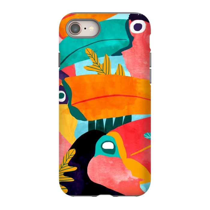 iPhone 8 StrongFit Toucan Flock | Watercolor Modern Bohemian Wildlife Jungle Birds Colorful Painting by Uma Prabhakar Gokhale