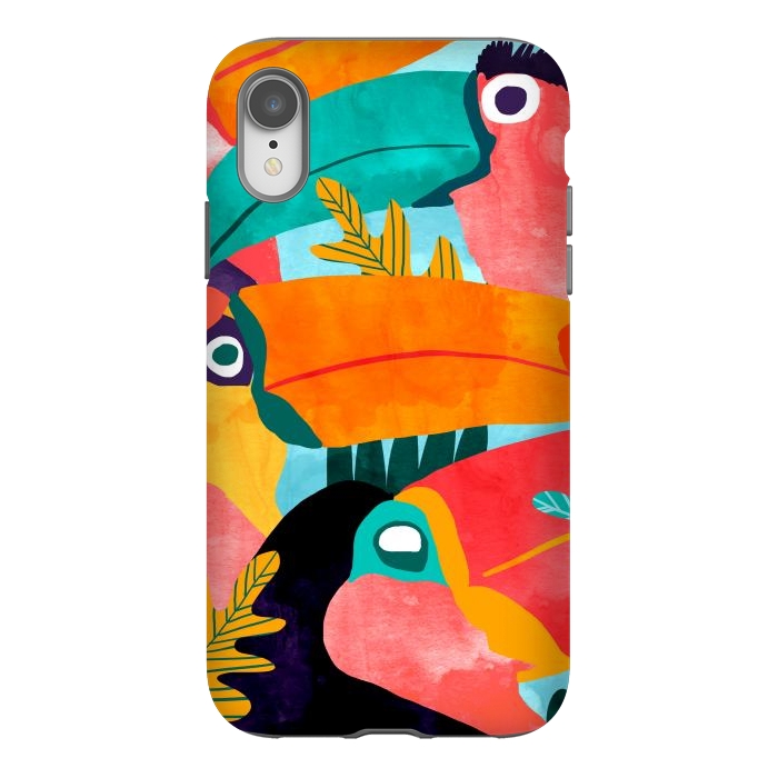 iPhone Xr StrongFit Toucan Flock | Watercolor Modern Bohemian Wildlife Jungle Birds Colorful Painting by Uma Prabhakar Gokhale