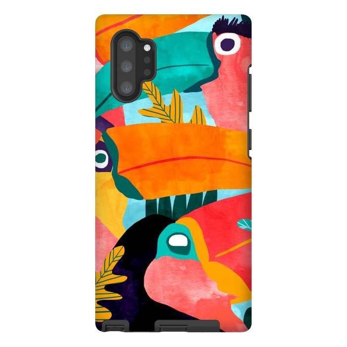 Galaxy Note 10 plus StrongFit Toucan Flock | Watercolor Modern Bohemian Wildlife Jungle Birds Colorful Painting by Uma Prabhakar Gokhale