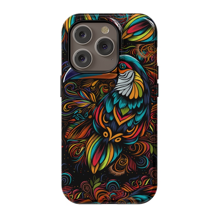 iPhone 14 Pro StrongFit Tropical tribal toucan by Alberto