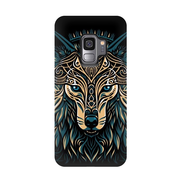 Galaxy S9 StrongFit Tribal golden shield wolf by Alberto