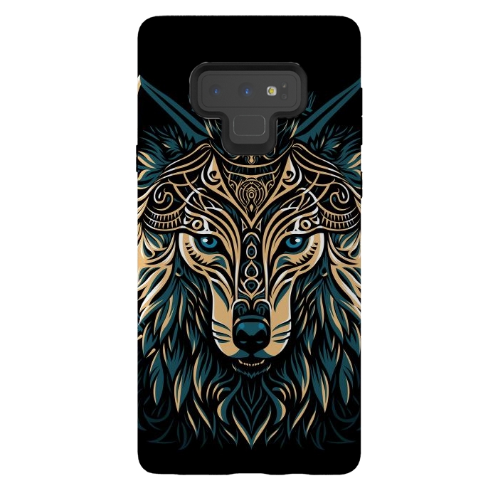 Galaxy Note 9 StrongFit Tribal golden shield wolf by Alberto