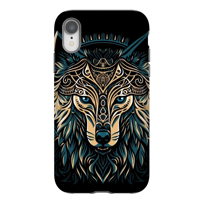 iPhone Xr StrongFit Tribal golden shield wolf by Alberto
