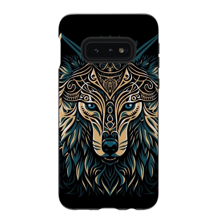 Galaxy S10e StrongFit Tribal golden shield wolf by Alberto