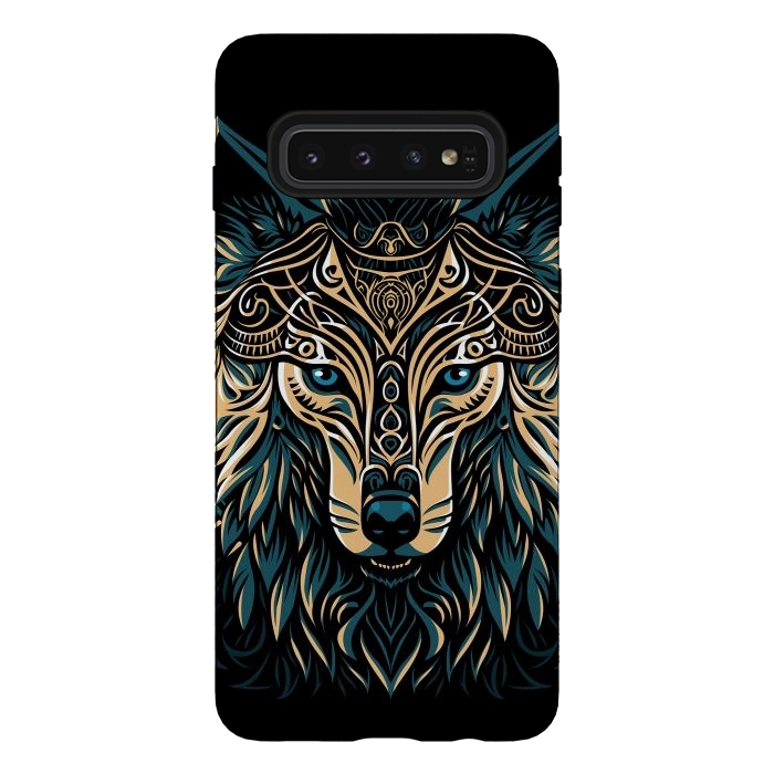 Galaxy S10 StrongFit Tribal golden shield wolf by Alberto