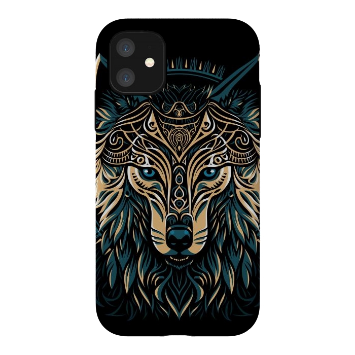 iPhone 11 StrongFit Tribal golden shield wolf by Alberto
