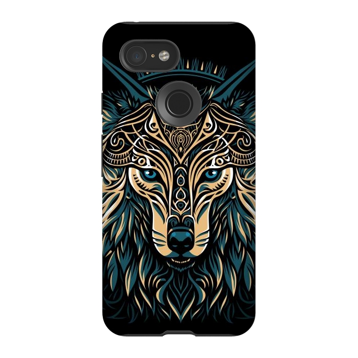 Pixel 3 StrongFit Tribal golden shield wolf by Alberto