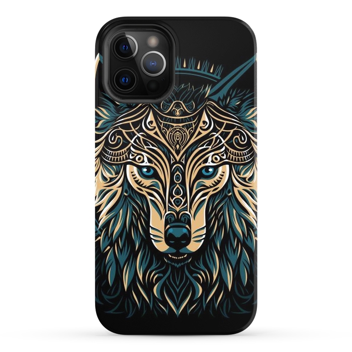 iPhone 12 Pro StrongFit Tribal golden shield wolf by Alberto