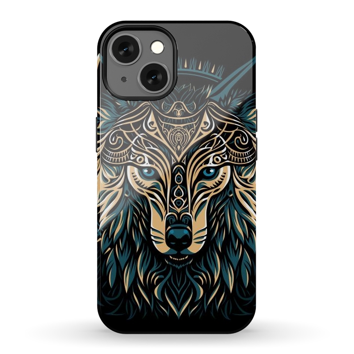 iPhone 13 StrongFit Tribal golden shield wolf by Alberto