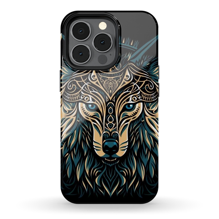 iPhone 13 pro StrongFit Tribal golden shield wolf by Alberto