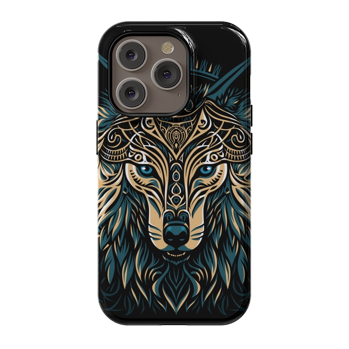 iPhone 14 Pro StrongFit Tribal golden shield wolf by Alberto