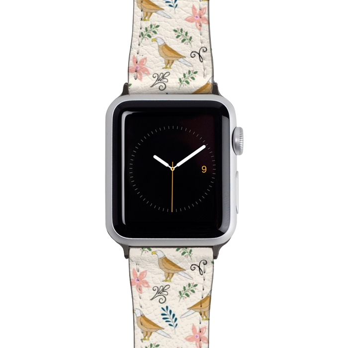 Watch 42mm / 44mm Strap PU leather Eagle in the Garden, Animal Seamless Pattern, Tropical Illustration by Creativeaxle
