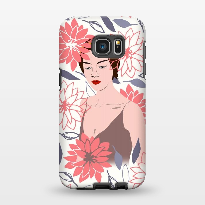 Galaxy S7 EDGE StrongFit Shyly Girl, Woman Illustration Drawing, Minimal Tropical Boho by Creativeaxle