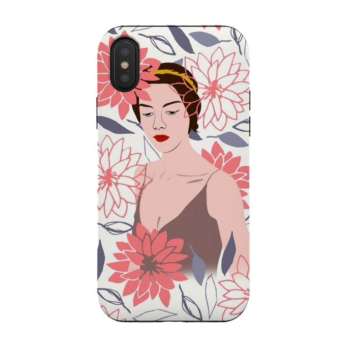 iPhone Xs / X StrongFit Shyly Girl, Woman Illustration Drawing, Minimal Tropical Boho by Creativeaxle