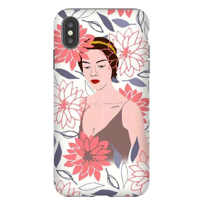 iPhone Xs Max StrongFit Shyly Girl, Woman Illustration Drawing, Minimal Tropical Boho by Creativeaxle