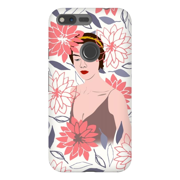 Pixel XL StrongFit Shyly Girl, Woman Illustration Drawing, Minimal Tropical Boho by Creativeaxle