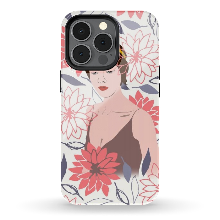 iPhone 13 pro StrongFit Shyly Girl, Woman Illustration Drawing, Minimal Tropical Boho by Creativeaxle