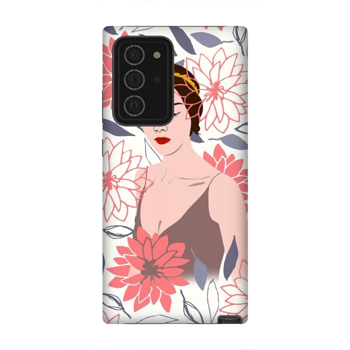Galaxy Note 20 Ultra StrongFit Shyly Girl, Woman Illustration Drawing, Minimal Tropical Boho by Creativeaxle