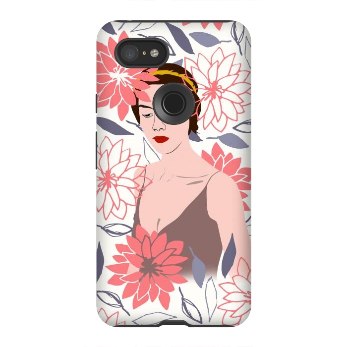 Pixel 3XL StrongFit Shyly Girl, Woman Illustration Drawing, Minimal Tropical Boho by Creativeaxle