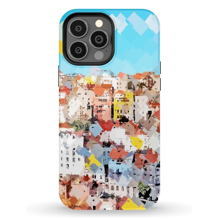 iPhone 13 Pro Max StrongFit City of Dreams, Italy Pastel Cityscape Painting, Architecture Buildings Abstract Illustration by Uma Prabhakar Gokhale