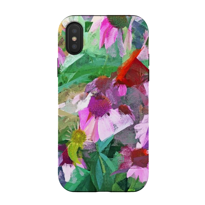iPhone Xs / X StrongFit The Memory of Spring, Crosshatch Botanical Floral Painting, Plants Garden Meadow, Flowers Nature Digital Illustration by Uma Prabhakar Gokhale