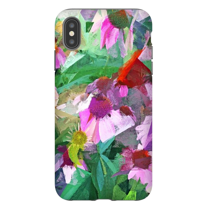 iPhone Xs Max StrongFit The Memory of Spring, Crosshatch Botanical Floral Painting, Plants Garden Meadow, Flowers Nature Digital Illustration by Uma Prabhakar Gokhale