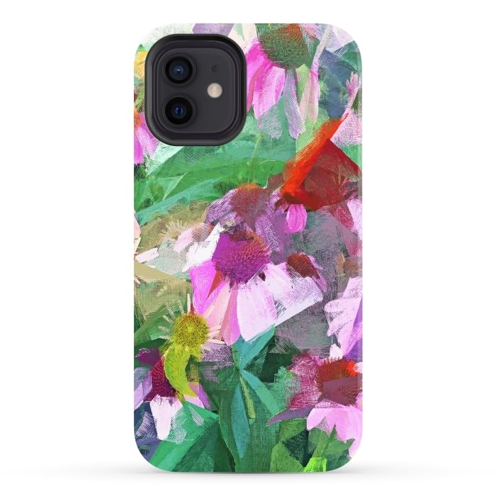 iPhone 12 StrongFit The Memory of Spring, Crosshatch Botanical Floral Painting, Plants Garden Meadow, Flowers Nature Digital Illustration by Uma Prabhakar Gokhale