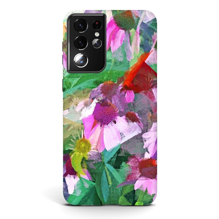 Galaxy S21 ultra StrongFit The Memory of Spring, Crosshatch Botanical Floral Painting, Plants Garden Meadow, Flowers Nature Digital Illustration by Uma Prabhakar Gokhale