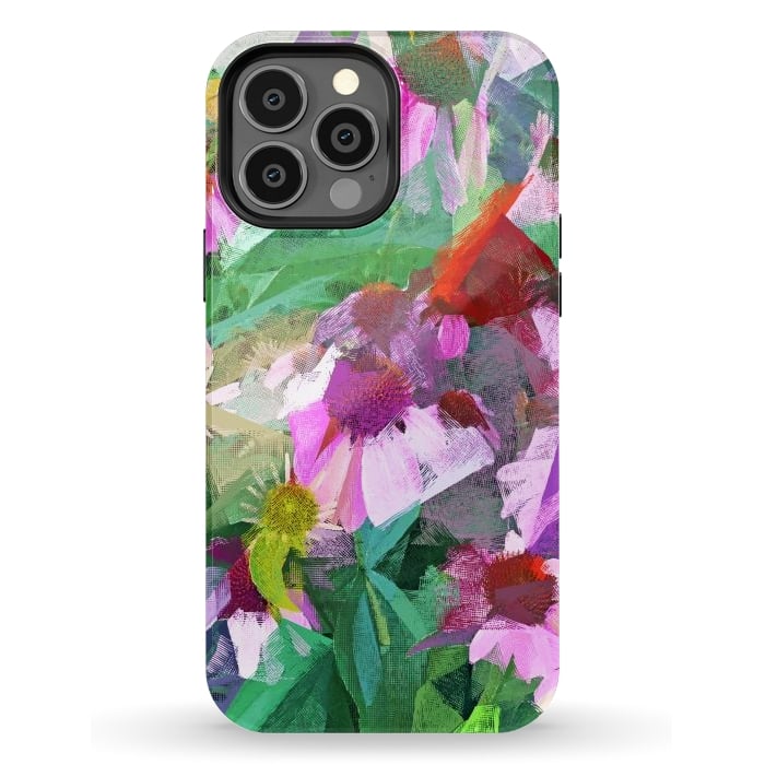 iPhone 13 Pro Max StrongFit The Memory of Spring, Crosshatch Botanical Floral Painting, Plants Garden Meadow, Flowers Nature Digital Illustration by Uma Prabhakar Gokhale