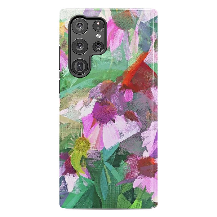 Galaxy S22 Ultra StrongFit The Memory of Spring, Crosshatch Botanical Floral Painting, Plants Garden Meadow, Flowers Nature Digital Illustration by Uma Prabhakar Gokhale