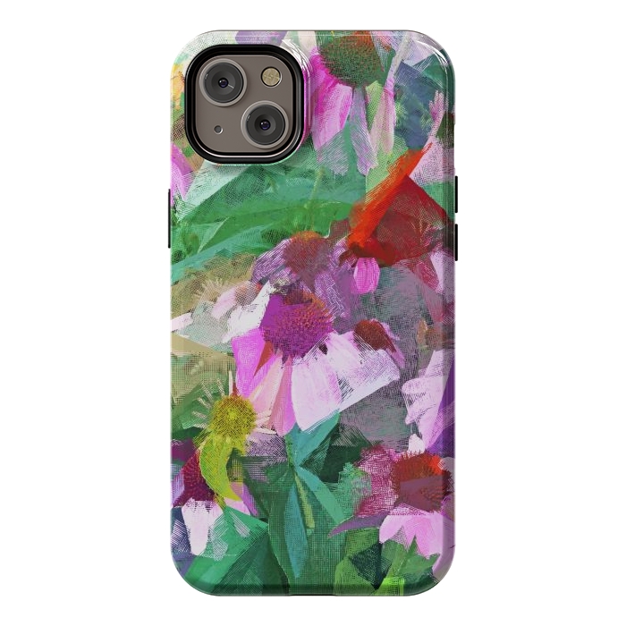 iPhone 14 Plus StrongFit The Memory of Spring, Crosshatch Botanical Floral Painting, Plants Garden Meadow, Flowers Nature Digital Illustration by Uma Prabhakar Gokhale