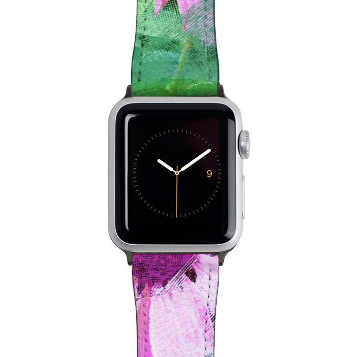 Watch 42mm / 44mm Strap PU leather The Memory of Spring, Crosshatch Botanical Floral Painting, Plants Garden Meadow, Flowers Nature Digital Illustration by Uma Prabhakar Gokhale