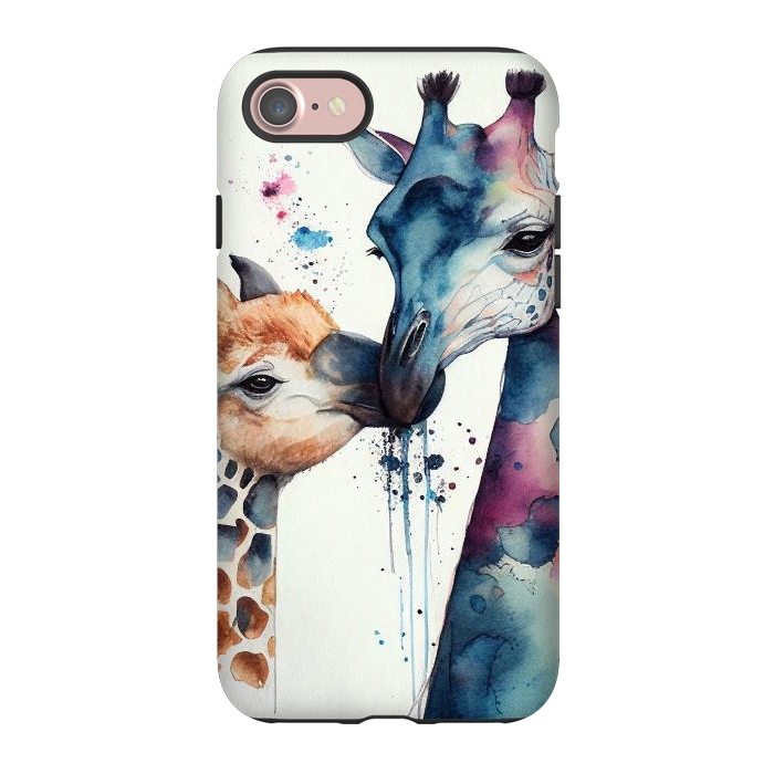 iPhone 7 StrongFit Giraffe Love in Watercolor by Texnotropio