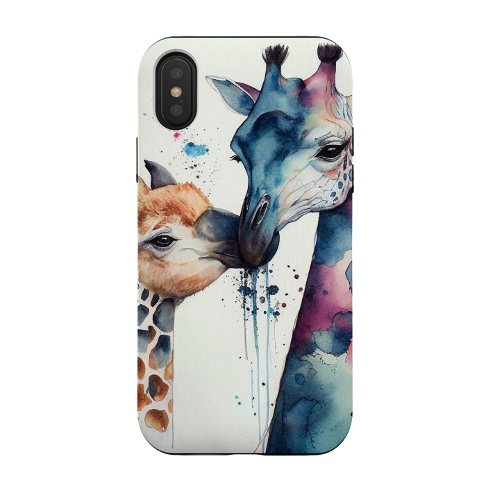 iPhone Xs / X StrongFit Giraffe Love in Watercolor by Texnotropio