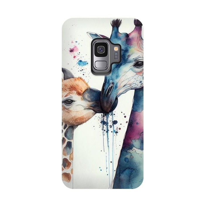 Galaxy S9 StrongFit Giraffe Love in Watercolor by Texnotropio