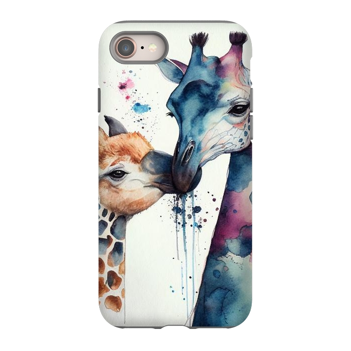 iPhone 8 StrongFit Giraffe Love in Watercolor by Texnotropio
