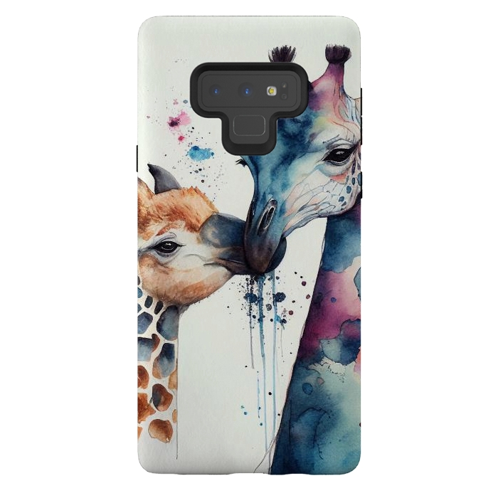 Galaxy Note 9 StrongFit Giraffe Love in Watercolor by Texnotropio
