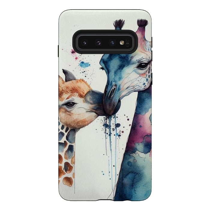 Galaxy S10 StrongFit Giraffe Love in Watercolor by Texnotropio